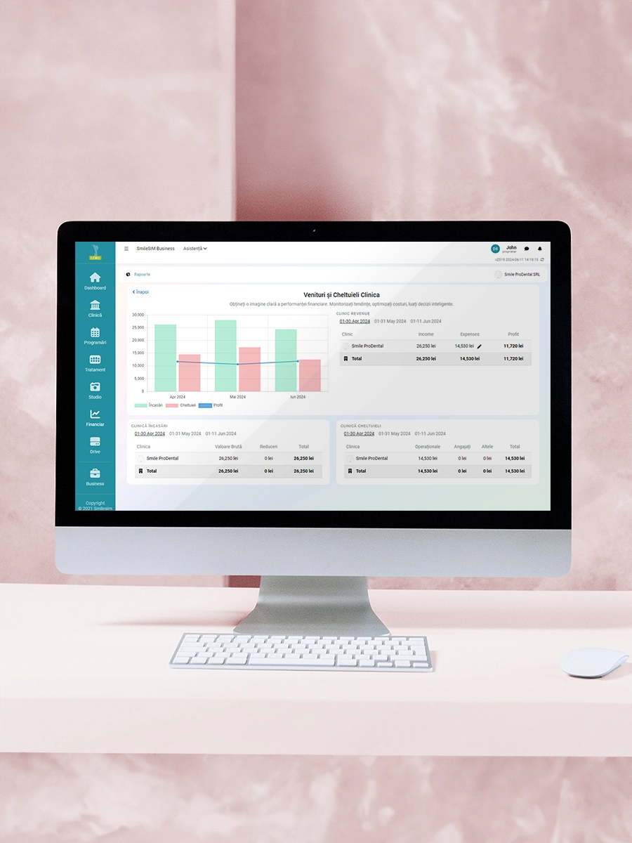 Caracteristica Rapoarte și Statistici Detaliate din modulul software SmileSIM Financiar Rapoarte și Statistici Detaliate caracteristica aplicației software